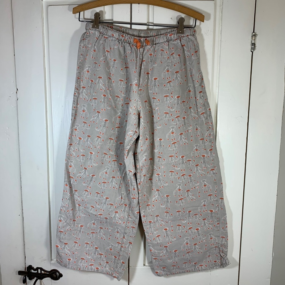 Munki Munki Pajama Pants Women's Size S Grey Monkey‎ Print Elastic Waist